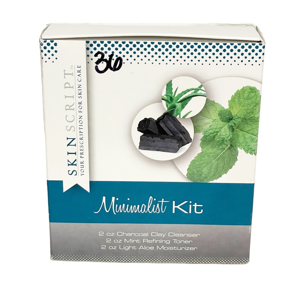 Skin Script Minimalist Kit Cleanser Toner Moisturizer‎ Face Beauty NEW Charcoal